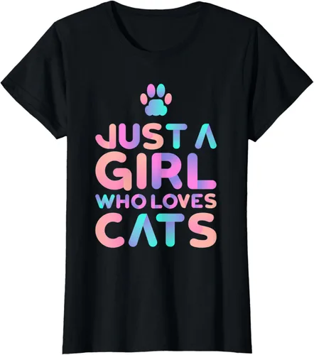 Just A Girl Who Loves Cats - Bonita camiseta para amantes de los gatos, Negro, S