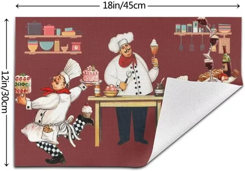 Miniatura 3 de Juego de 4 manteles individuales con estampado de cocina de chef, restaurante, cocina, acuarela, manteles individuales de tela lavable para mesa