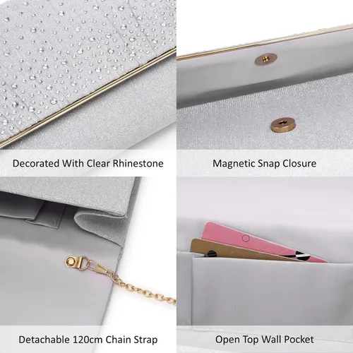 Miniatura 7 de Bolsas de noche para mujer, con lentejuelas con purpurina, bolso de mano brillante para mujer, bolso formal de boda, fiesta, baile
