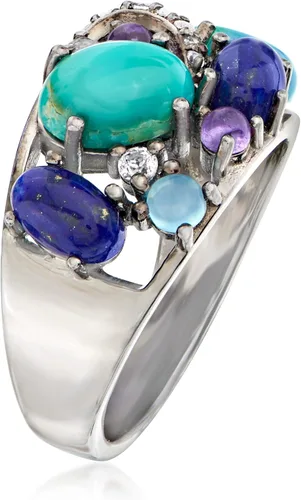 Miniatura 3 de Ross-Simons Turquoise, Lapis and .20 ct. t.w. Multi-Gem Ring in Sterling Silver