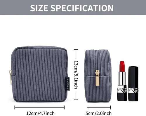 Miniatura 2 de MAGEFY Pequeña bolsa de maquillaje para bolso, mini bolsa de cosméticos de pana, linda bolsa cosmética para mujeres con bolsillos deslizantes