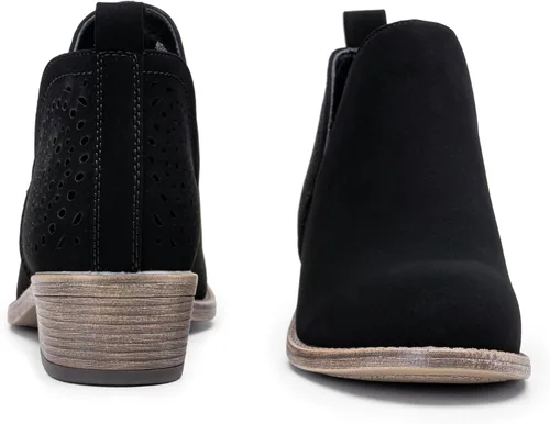 Miniatura 9 de VEPOSE botas al tobillo para mujer con tacón bajo y grueso, con perforaciones, botas de vaquero