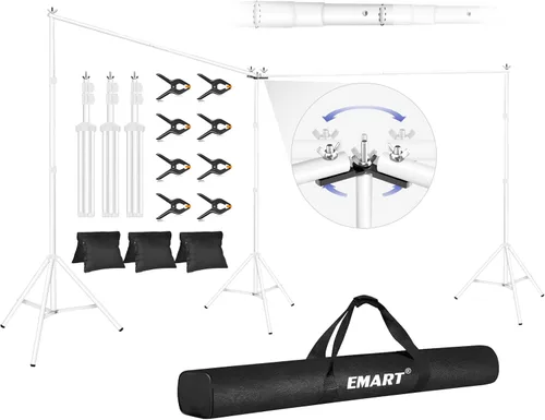 Miniatura 9 de EMART Soporte para telón de fondo, 10 x 10 x 7 pies cuadrado grande ajustable, sistema de soporte de fondo con conector giratorio de ángulo de 308°