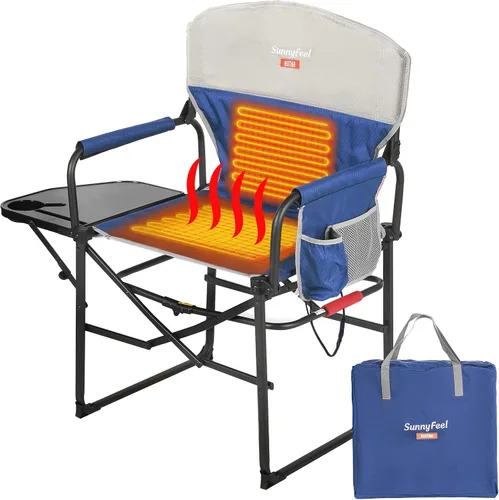 Miniatura 16 de SUNNYFEEL Silla de Director de Camping Extragrande, Sillas de Jardín Plegables Portátiles para Adultos de Servicio Pesado con Mesa Lateral, Bolsillo