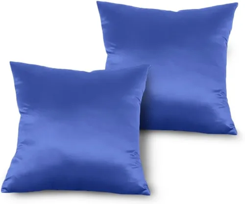 TREELY Funda de almohada azul de 18 x 18 pulgadas, fundas de almohada decorativas de satén para sofá, dormitorio, paquete de 2 fundas de almohada
