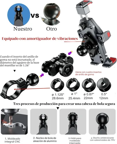Miniatura 4 de BRCOVAN Soporte de teléfono para motocicleta de aleación de aluminio antirrobo con amortiguador de vibraciones y bloqueo seguro de alta velocidad