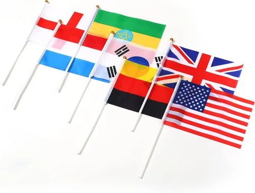 Miniatura 3 de Banderas de 100 países, bandera internacional de palillo de país, pequeña parte superior redonda de mano en palo, bandera de países del mundo