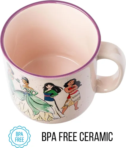 Miniatura 7 de Silver Buffalo Taza de cerámica estilo cámper Disney Princess "Live Your Story" con Jasmine, Tiana, Mulan y Moana, 20 onzas