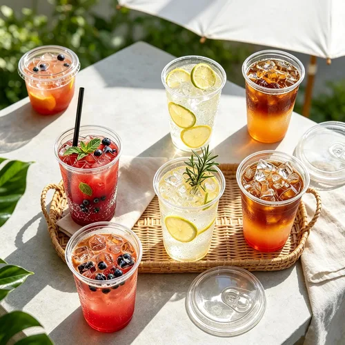 Miniatura 3 de Juego de 100 vasos de plástico transparente de 16 onzas con tapas para sorbos y popotes, tazas de café helado desechables con tapas para bebidas