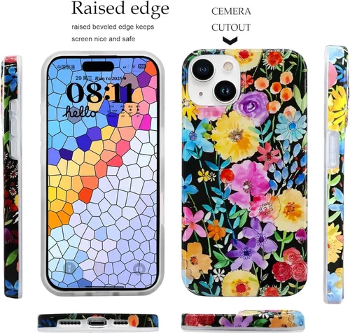 Miniatura 4 de J.west Funda compatible con iPhone 14 para mujer, bonito diseño floral femenino, patrón kawaii de flores silvestres en acuarela para niñas