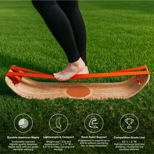Miniatura 3 de GIBBON SlackBoard - GiBoard Balance Board - Gift for Kids & Adults - 1 & 2 Line Options - Slackline Balance Trainer for Core Workouts, Standing Desk