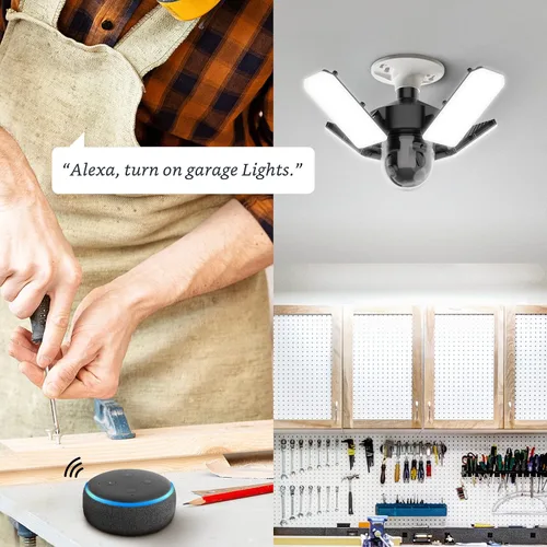 Miniatura 7 de Feit Electric Luz LED de techo de garaje con cámara, luz de garaje de seguridad inteligente WiFi 2.4GHz, base E26 atornillada, sensor de movimiento