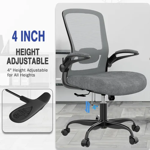 Miniatura 4 de Mimoglad Silla de oficina ergonómica – Silla de escritorio con reposabrazos abatibles y reclinable de 135°, soporte lumbar ajustable – Silla de Gris