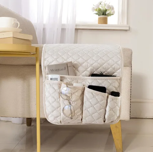 Miniatura 14 de Organizador de sillón para sofá, soporte de control remoto, duradero y antideslizante, organizador de reposabrazos para sofá reclinable, 4 bolsillos
