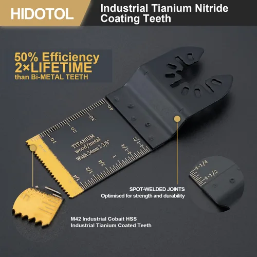 Miniatura 3 de HIDOTOL 16 hojas de sierra oscilantes de titanio, cuchillas universales multiherramienta para cortar material duro, clavos de metal, madera