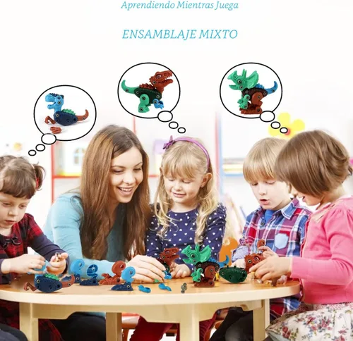Miniatura 5 de Juguetes STEM de dinosaurios para niños de 3 a 5 años, juguetes de dinosaurio desmontables con taladro eléctrico, juguete educativo de construcción
