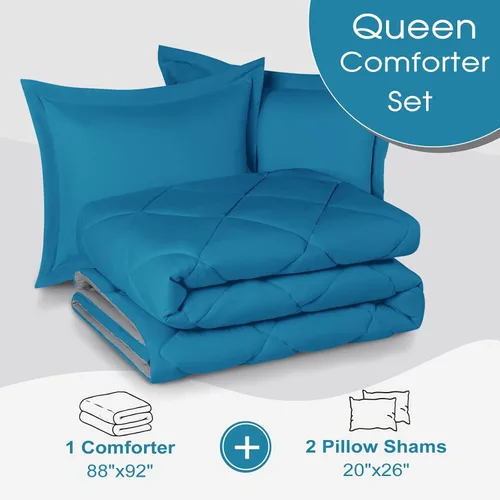Miniatura 6 de Basic Beyond Juego de edredón Queen – Juego de edredón azul Queen, edredón reversible para todas las estaciones, color azul Argel/gris carbón, 1