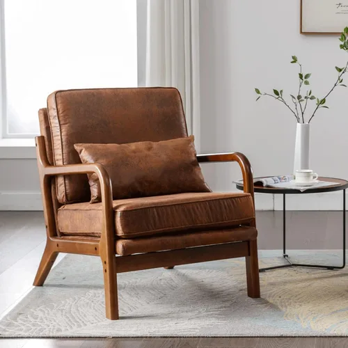 Miniatura 9 de Deolme Silla de Acento Moderna de Mediados de Siglo para Sala de Estar - Cómoda Silla con Brazo de Madera Maciza con Almohada Lumbar, Silla Lateral