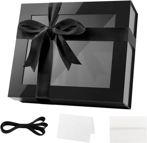 Miniatura 46 de PACKQUEEN 5 cajas de regalo negras grandes con ventanas, 13.5 x 9 x 4.1 pulgadas, cajas de regalo con ventanas transparentes para regalos que
