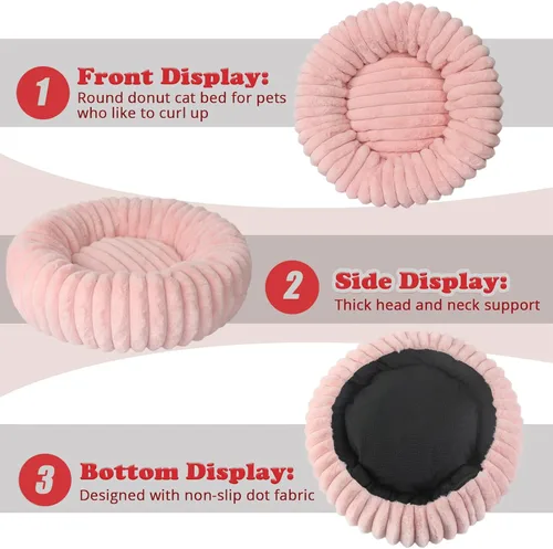 Miniatura 5 de Camas rosadas para cachorros pequeños y gatitos, lavables, suaves y cómodas, cama para perros con lados para gatos de interior, cama redonda