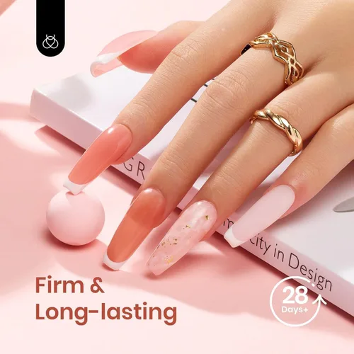 Miniatura 5 de Beetles - Kit de extensión de gel de uñas de polietileno, 6 colores de gelatina nude con solución deslizante, mejora de uñas para principiantes