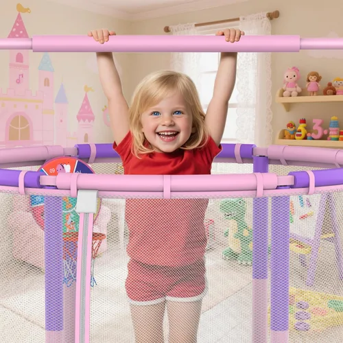 Miniatura 9 de Trampolín de 60 pulgadas para niños, mini trampolín 6 en 1 de 5 pies para interiores y exteriores, juguetes de Navidad, regalos de cumpleaños