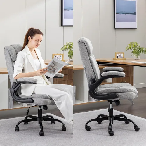 Miniatura 9 de Silla de oficina con respaldo alto, ergonómica, ejecutiva, silla de escritorio para computadora, cómoda tela, acolchada, sillas de escritorio