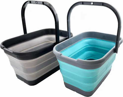 Miniatura 10 de SAMMART Cubo de agua plegable rectangular de 12 litros (3.1 galones) para campamento, pesca (gris (juego de 2))