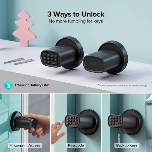 Miniatura 2 de ThorBolt Pomo de puerta de huellas dactilares, perilla de puerta sin llave con teclado biométrico electrónico, bloqueo automático para puertas Negro1