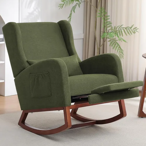 HCHAIRH Rocking Chair Nursery, Nursery Rocking Chairs with Foot Rest, Comfy Glider Rocker Nursing Chair with Back Pillow for Nursing, Living Room,