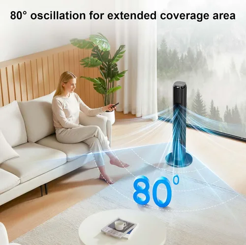 Miniatura 4 de Antarctic Star Ventilador de torre portátil sin aspas oscilante de 80° para dormitorio, temporizador de 12 horas, 6 modos de velocidad, 4 modos