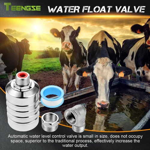 Miniatura 7 de Kit de 2 válvulas de flotador de acero inoxidable 304 – Control automático de nivel de agua para tanques y canales de ganado, incluye accesorios