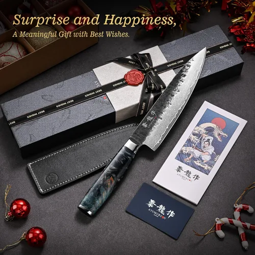 Miniatura 3 de Cuchillo de chef japonés de 8 pulgadas, forjado a mano de 67 capas Damasco VG10 Core cuchillo de cocina para chefs domésticos y profesionales