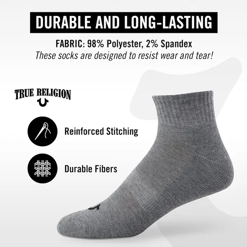 Miniatura 5 de True Religion Mens Socks 6 & 12 Pairs Ankle Socks for Men Quarter Premium Athletic Men's Socks, Shoe Size 8-12