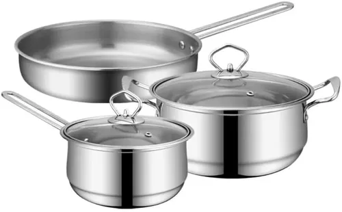 Miniatura 5 de Juego de utensilios de cocina de acero inoxidable, juego de olla de leche, cocina de inducción, cacerola de cocina para el hogar, sartén de fondo