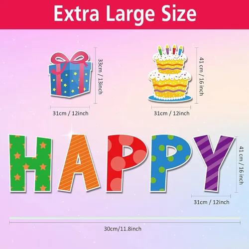 Miniatura 3 de Yulejo Letreros de feliz cumpleaños de 17 piezas, letras de 16 pulgadas, letreros de césped con estacas, impermeables, multicolor
