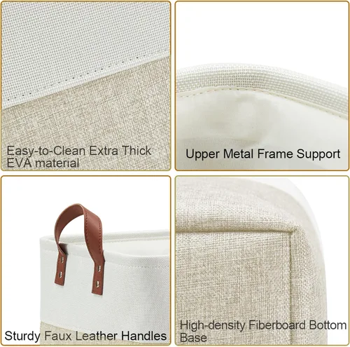 Miniatura 7 de DECOMOMO Cestas de almacenamiento extra grandes, contenedores de almacenamiento de tela con asas para organizar estantes, juguetes, guardería, Beige