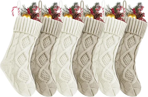 Miniatura 21 de Fesciory Calcetines de Navidad, paquete de 6 calcetines de punto grandes de 18 pulgadas y decoración para fiestas familiares de Navidad, borgoña