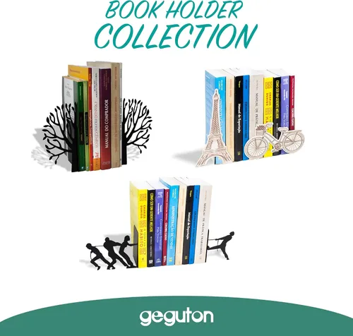 Miniatura 7 de Sujetalibros de árbol con silueta inspirada en la naturaleza, acero con revestimiento epoxi negro mate, par decorativo de soportes para libros
