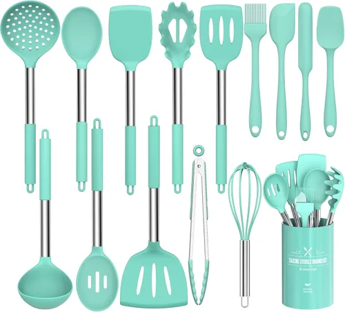 Umite Chef - Juego de utensilios de cocina de silicona, 15 piezas, antiadherentes, los mejores utensilios de cocina de cocina con mango de acero