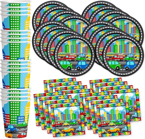 Miniatura 12 de Juego de suministros para fiesta de cumpleaños de motociclistas, platos, servilletas, vasos, vajilla para 16