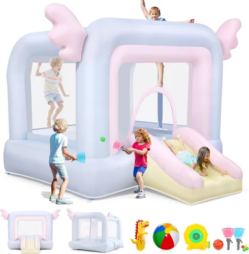 Whubefy Casa inflable para niños, castillo animoso Dreamwing para niños de 8 a 12 años, diversión en interiores y patio trasero, casa inflable de
