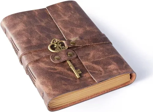 Miniatura 13 de Diario de cuero de 5 x 7 pulgadas, cuaderno de cuero genuino con llave para hombres y mujeres, caja de regalo, 280 páginas de líneas, diario