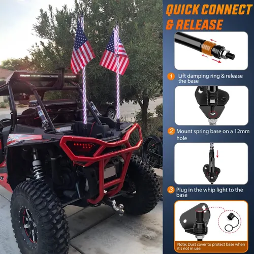 Miniatura 12 de Nilight 2 luces LED RGB en espiral de 3 pies con luz RGB de persecución/baile RF, control remoto de antena iluminada para Can-am ATV UTV RZR Polaris