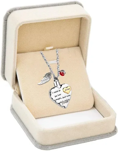 Miniatura 2 de PREKIAR Collar de urna de cremación de corazón para cenizas, colgante conmemorativo y 12 piedras natales no más a mi lado sino para siempre en mi
