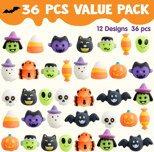 Miniatura 3 de JOYIN 36 piezas de juguetes blandos Mochi de Halloween en bolsas ciegas con 12 personajes de Halloween para aliviar el estrés, bolsa sorpresa