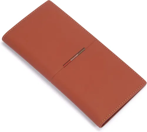 Miniatura 8 de HISCOW Cartera larga de cuero delgada para hombres y mujeres, piel de becerro italiana, cartera de bolsillo en el pecho para chequera, tarjetas