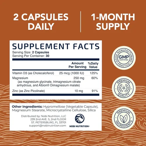 Miniatura 6 de Magnesio Zinc y Vitamina D3 Complejo de 260MG Citrato Mag de alta absorción, glicinato y malato Soporte para la salud muscular, función