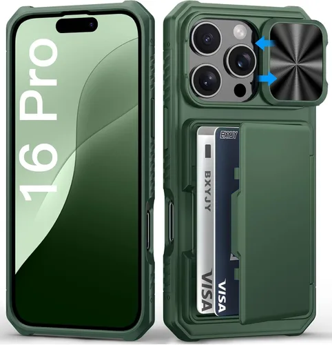 Miniatura 92 de BXYJY Funda tipo cartera para iPhone 15 Pro con tarjetero (4-5 tarjetas) y cubierta deslizante para cámara y soporte, protección contra caídas