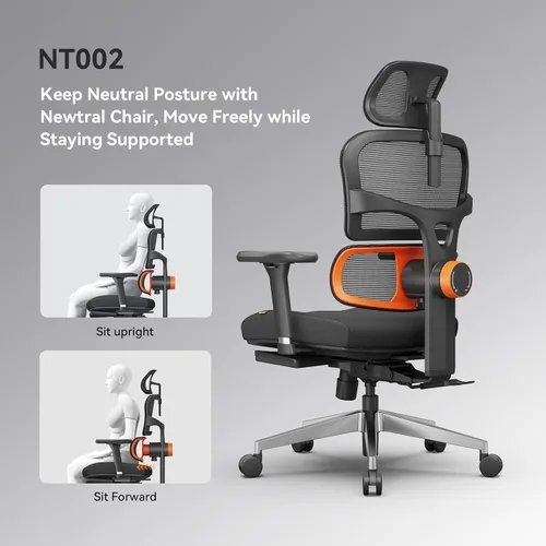 Miniatura 5 de Newtral Silla ergonómica de oficina con soporte lumbar completamente adaptable, función de inclinación de 136°, silla de escritorio para computadora